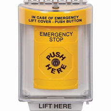 SS2230ES-EN STI Yellow Indoor/Outdoor Flush Key-to-Reset Stopper Station with EMERGENCY STOP Label English