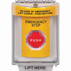 SS2232ES-EN STI Yellow Indoor/Outdoor Flush Key-to-Reset (Illuminated) Stopper Station with EMERGENCY STOP Label English