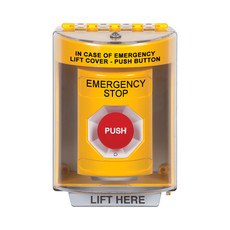 SS2271ES-EN STI Yellow Indoor/Outdoor Surface Turn-to-Reset Stopper Station with EMERGENCY STOP Label English