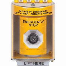 SS2273ES-EN STI Yellow Indoor/Outdoor Surface Key-to-Activate Stopper Station with EMERGENCY STOP Label English