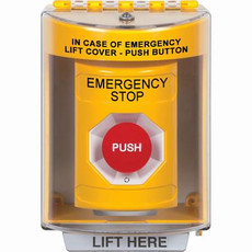 SS2281ES-EN STI Yellow Indoor/Outdoor Surface w/ Horn Turn-to-Reset Stopper Station with EMERGENCY STOP Label English