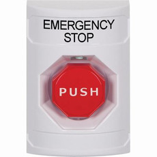 SS2302ES-EN STI White No Cover Key-to-Reset (Illuminated) Stopper Station with EMERGENCY STOP Label English