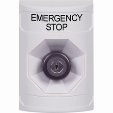 SS2303ES-EN STI White No Cover Key-to-Activate Stopper Station with EMERGENCY STOP Label English