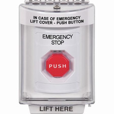 SS2335ES-EN STI White Indoor/Outdoor Flush Momentary (Illuminated) Stopper Station with EMERGENCY STOP Label English