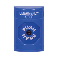 SS2400ES-EN STI Blue No Cover Key-to-Reset Stopper Station with EMERGENCY STOP Label English