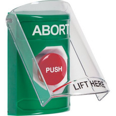 SS2124AB-EN STI Green Indoor Only Flush or Surface Momentary Stopper Station with ABORT Label English