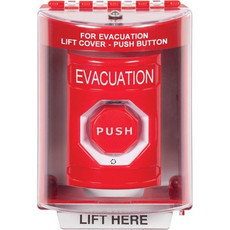 SS2079EV-EN STI Red Indoor/Outdoor Surface Turn-to-Reset (Illuminated) Stopper Station with EVACUATION Label English