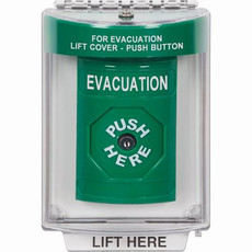 SS2140EV-EN STI Green Indoor/Outdoor Flush w/ Horn Key-to-Reset Stopper Station with EVACUATION Label English