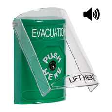 SS21A0EV-EN STI Green Indoor Only Flush or Surface w/ Horn Key-to-Reset Stopper Station with EVACUATION Label English