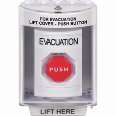 SS2375EV-EN STI White Indoor/Outdoor Surface Momentary (Illuminated) Stopper Station with EVACUATION Label English