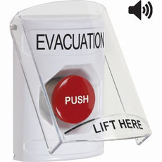 SS23A4EV-EN STI White Indoor Only Flush or Surface w/ Horn Momentary Stopper Station with EVACUATION Label English