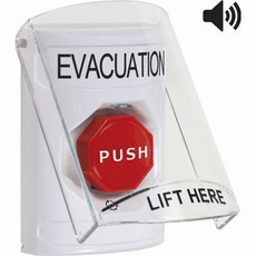 SS23A9EV-EN STI White Indoor Only Flush or Surface w/ Horn Turn-to-Reset (Illuminated) Stopper Station with EVACUATION Label English