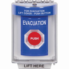 SS2431EV-EN STI Blue Indoor/Outdoor Flush Turn-to-Reset Stopper Station with EVACUATION Label English