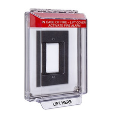 STI-14320FR STI Universal Stopper Low Profile Cover Enclosure Flush Back Box and Hood with Horn - Fire Label - Red