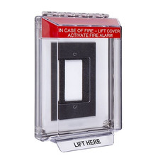 STI-14330FR STI Universal Stopper Low Profile Cover Enclosure Flush Back Box and Hood with Horn and Relay - Fire Label - Red