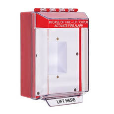 STI-14420FR STI Universal Stopper Low Profile Cover Enclosed Back Box, Sealed Mounting Plate and Hood with Horn - Fire Label - Red