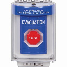 SS2445EV-EN STI Blue Indoor/Outdoor Flush w/ Horn Momentary (Illuminated) Stopper Station with EVACUATION Label English