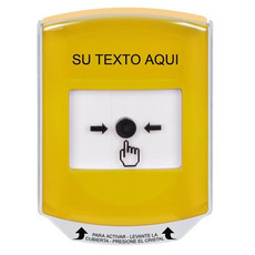 GLR221ZA-ES STI Yellow Indoor Only Shield Key-to-Reset Push Button with Non-Returnable Custom Text Label Spanish