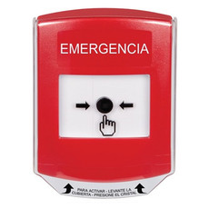 GLR0A1EM-ES STI Red Indoor Only Shield w/ Sound Key-to-Reset Push Button with EMERGENCY Label Spanish