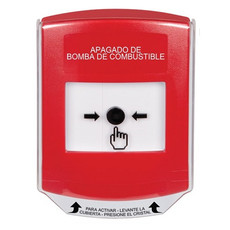 GLR0A1PS-ES STI Red Indoor Only Shield w/ Sound Key-to-Reset Push Button with FUEL PUMP SHUT-DOWN Label Spanish