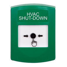 GLR101HV-EN STI Green Indoor Only No Cover Key-to-Reset Push Button with HVAC SHUT-DOWN Label English