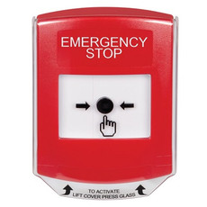GLR021ES-EN STI Red Indoor Only Shield Key-to-Reset Push Button with  EMERGENCY STOP Label English