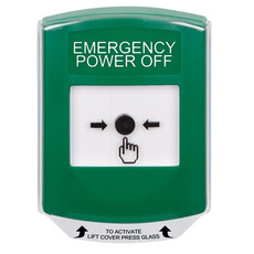 GLR121PO-EN STI Green Indoor Only Shield Key-to-Reset Push Button with EMERGENCY POWER OFF Label English