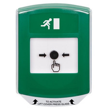 GLR121RM-EN STI Green Indoor Only Shield Key-to-Reset Push Button with Running Man Icon English