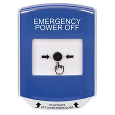 GLR421PO-EN STI Blue Indoor Only Shield Key-to-Reset Push Button with EMERGENCY POWER OFF Label English