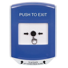 GLR421PX-EN STI Blue Indoor Only Shield Key-to-Reset Push Button with PUSH TO EXIT Label English