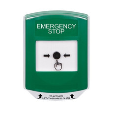 GLR1A1ES-EN STI Green Indoor Only Shield w/ Sound Key-to-Reset Push Button with EMERGENCY STOP Label English