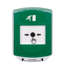 GLR1A1RM-EN STI Green Indoor Only Shield w/ Sound Key-to-Reset Push Button with Running Man Icon English