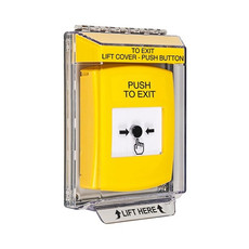 GLR231PX-EN STI Yellow Indoor/Outdoor Low Profile Flush Mount Key-to-Reset Push Button with PUSH TO EXIT Label English