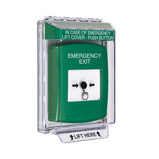 GLR131EX-EN STI Green Indoor/Outdoor Low Profile Flush Mount Key-to-Reset Push Button with EMERGENCY EXIT Label English