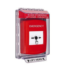 GLR031EM-EN STI Red Indoor/Outdoor Low Profile Flush Mount Key-to-Reset Push Button with EMERGENCY Label English