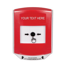 GLR0A1ZA-EN STI Red Indoor Only Shield w/ Sound Key-to-Reset Push Button with Non-Returnable Custom Text Label English
