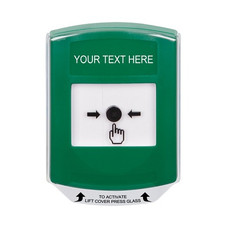 GLR1A1ZA-EN STI Green Indoor Only Shield w/ Sound Key-to-Reset Push Button with Non-Returnable Custom Text Label English