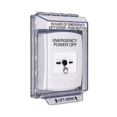 GLR331PO-EN STI White Indoor/Outdoor Low Profile Flush Mount Key-to-Reset Push Button with EMERGENCY POWER OFF Label English