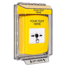 GLR231ZA-EN STI Yellow Indoor/Outdoor Low Profile Flush Mount Key-to-Reset Push Button with Non-Returnable Custom Text Label English