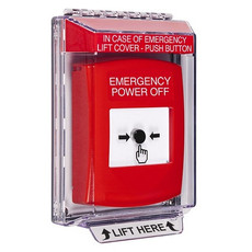 GLR041PO-EN STI Red Indoor/Outdoor Low Profile Flush Mount w/ Sound Key-to-Reset Push Button with EMERGENCY POWER OFF Label English