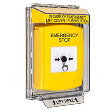 GLR241ES-EN STI Yellow Indoor/Outdoor Low Profile Flush Mount w/ Sound Key-to-Reset Push Button with EMERGENCY STOP Label English