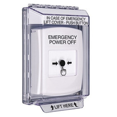 GLR341PO-EN STI White Indoor/Outdoor Low Profile Flush Mount w/ Sound Key-to-Reset Push Button with EMERGENCY POWER OFF Label English