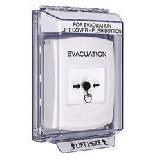GLR341EV-EN STI White Indoor/Outdoor Low Profile Flush Mount w/ Sound Key-to-Reset Push Button with EVACUATION Label English