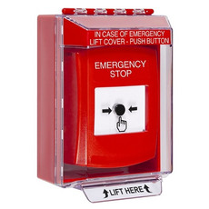 GLR071ES-EN STI Red Indoor/Outdoor Low Profile Surface Mount Key-to-Reset Push Button with EMERGENCY STOP Label English