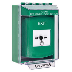 GLR171XT-EN STI Green Indoor/Outdoor Low Profile Surface Mount Key-to-Reset Push Button with EXIT Label English