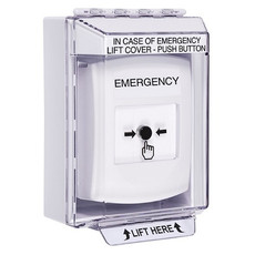 GLR371EM-EN STI White Indoor/Outdoor Low Profile Surface Mount Key-to-Reset Push Button with EMERGENCY Label English