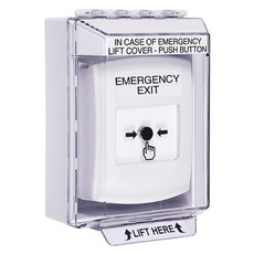 GLR371EX-EN STI White Indoor/Outdoor Low Profile Surface Mount Key-to-Reset Push Button with EMERGENCY EXIT Label English