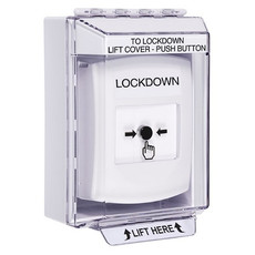 GLR371LD-EN STI White Indoor/Outdoor Low Profile Surface Mount Key-to-Reset Push Button with LOCKDOWN Label English