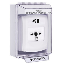 GLR371RM-EN STI White Indoor/Outdoor Low Profile Surface Mount Key-to-Reset Push Button with Running Man Icon English