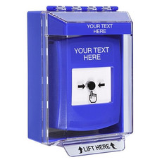 GLR471ZA-EN STI Blue Indoor/Outdoor Low Profile Surface Mount Key-to-Reset Push Button with Non-Returnable Custom Text Label English